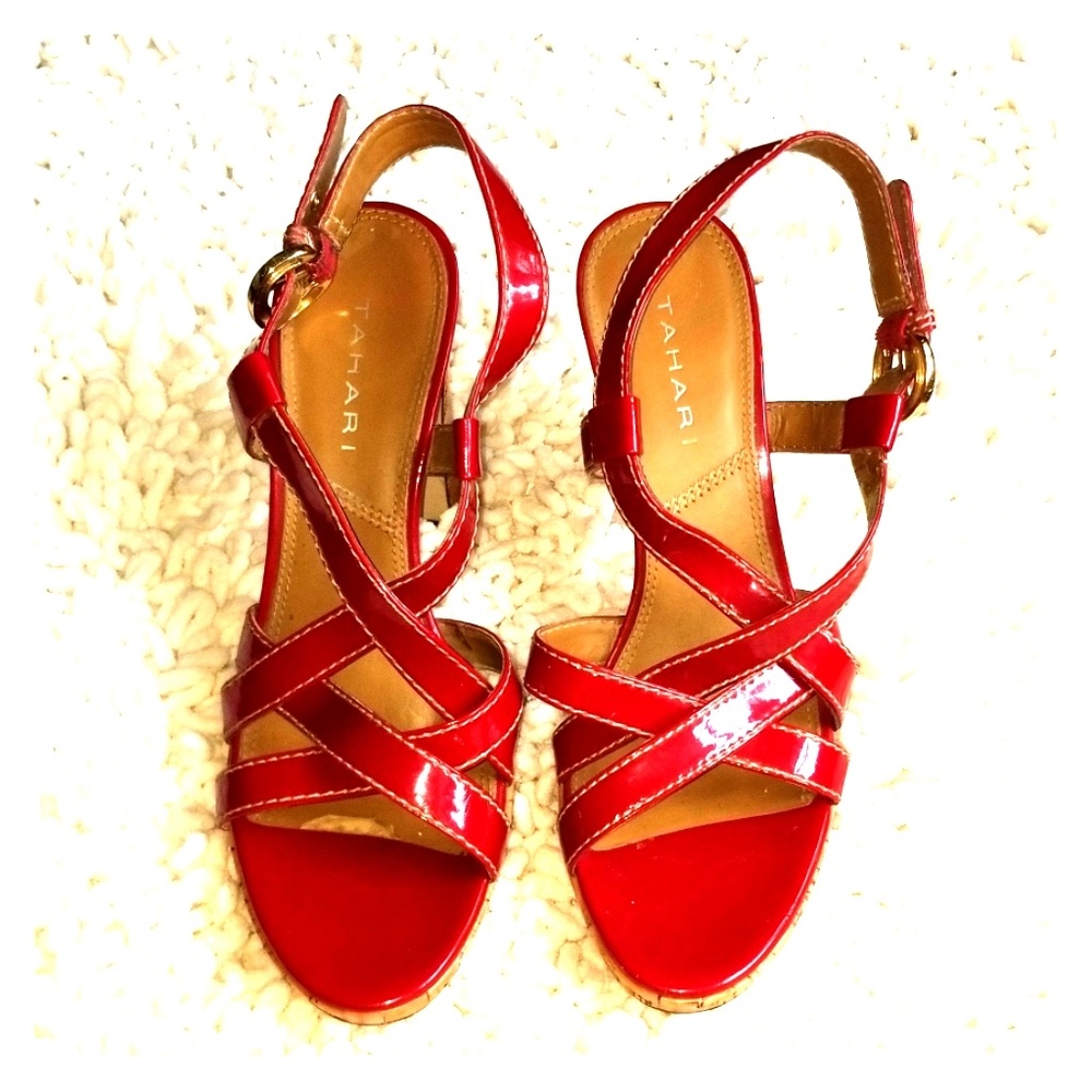Tahari  red opened toed heels with strap